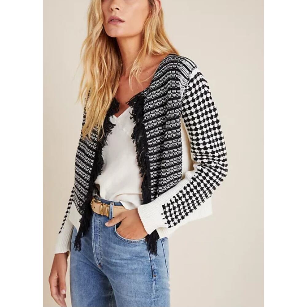 Anthropologie Aldomartins Cardigan Sweater NEW Large Izabella‎ Fringed Black